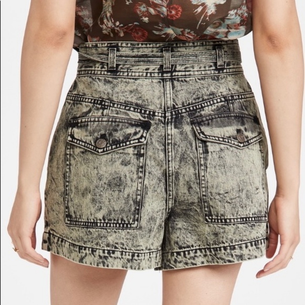 Ulla Johnson Alec Tie-Waist Shorts Acid Wash Denim Green Black Size 10 - Picture 4 of 9